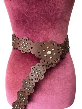 Aeropostale Leather Floral Statement Belt 2262 Size Large